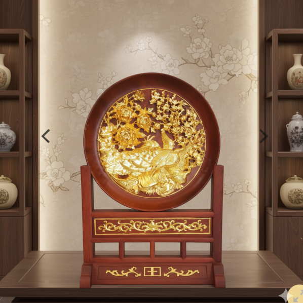 Tranh phù dung công gỗ hương loại to 127x81x50cm